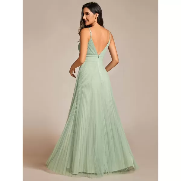 imageEverPretty Womens Sexy Spaghetti Strap A Line V Neck Tulle Pleated Formal Dresses 02069Mint Green