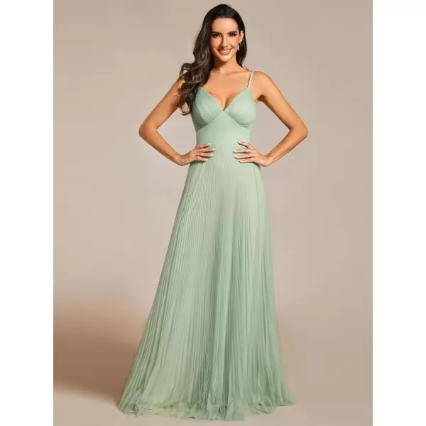 imageEverPretty Womens Sexy Spaghetti Strap A Line V Neck Tulle Pleated Formal Dresses 02069Mint Green