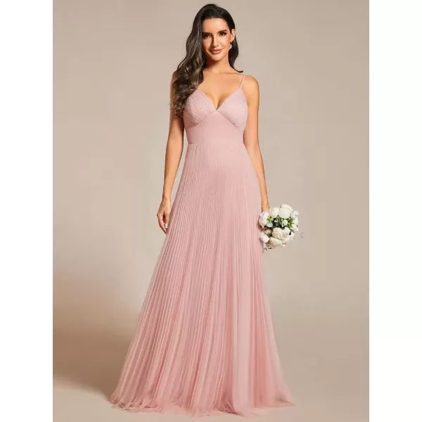 imageEverPretty Womens Sexy Spaghetti Strap A Line V Neck Tulle Pleated Formal Dresses 02069Pink