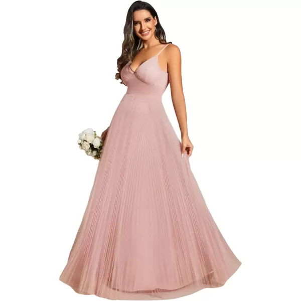 imageEverPretty Womens Sexy Spaghetti Strap A Line V Neck Tulle Pleated Formal Dresses 02069Pink