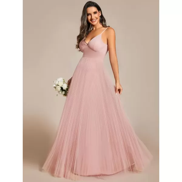 imageEverPretty Womens Sexy Spaghetti Strap A Line V Neck Tulle Pleated Formal Dresses 02069Pink