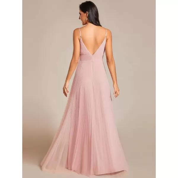 imageEverPretty Womens Sexy Spaghetti Strap A Line V Neck Tulle Pleated Formal Dresses 02069Pink