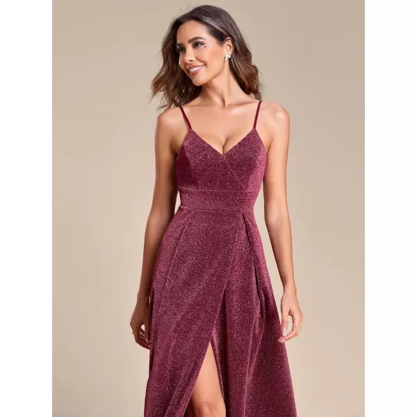 imageEverPretty Womens Sexy Spaghetti Straps Slit ALine Glitter Prom Dress 50120Burgundy