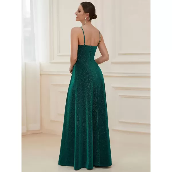 imageEverPretty Womens Sexy Spaghetti Straps Slit ALine Glitter Prom Dress 50120Dark Green