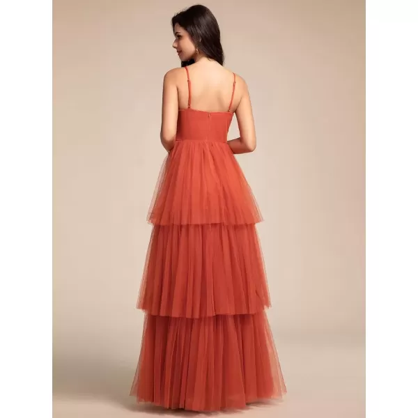 imageEverPretty Womens Sexy V Neck Spaghetti Straps Empire Waist Pleated Layered Tulle Bridesmaid Dresses 02219Burnt Orange