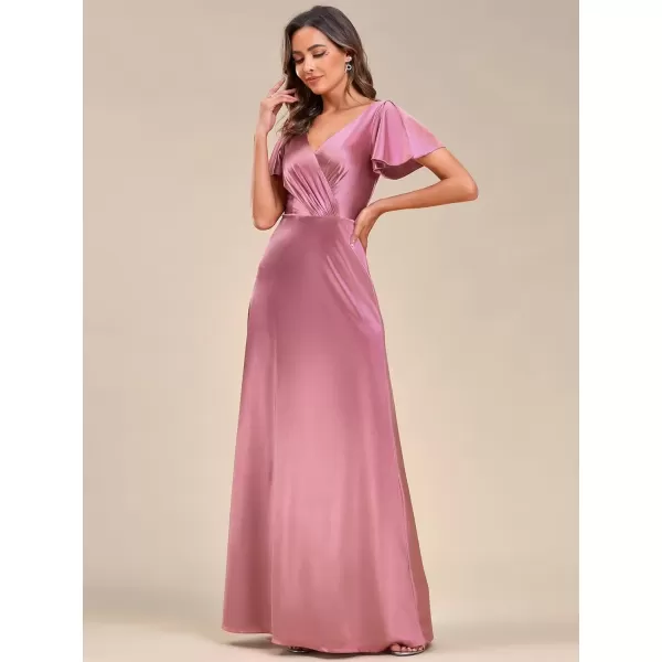 imageEverPretty Womens Shiny Satin Ruffles Sleeves VNeck Evening Dresses 01884Orchid