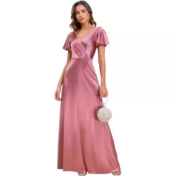 imageEverPretty Womens Shiny Satin Ruffles Sleeves VNeck Evening Dresses 01884Orchid