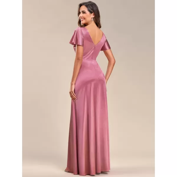 imageEverPretty Womens Shiny Satin Ruffles Sleeves VNeck Evening Dresses 01884Orchid