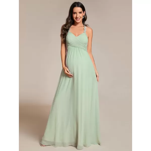 imageEverPretty Womens Sleeveless ALine VNeck Floral Spaghetti Strap Maxi Chiffon Bridesmaid Dresses 02092Mint Green