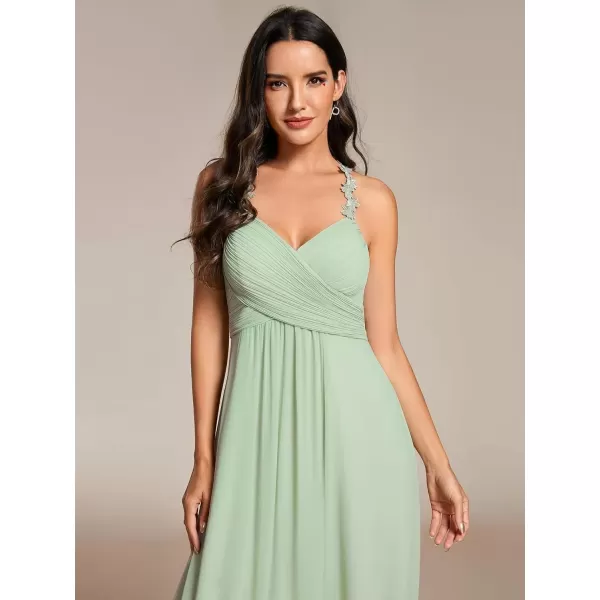 imageEverPretty Womens Sleeveless ALine VNeck Floral Spaghetti Strap Maxi Chiffon Bridesmaid Dresses 02092Mint Green