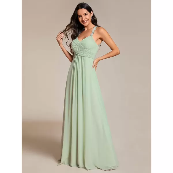 imageEverPretty Womens Sleeveless ALine VNeck Floral Spaghetti Strap Maxi Chiffon Bridesmaid Dresses 02092Mint Green