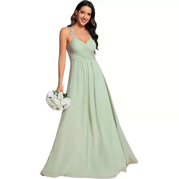 imageEverPretty Womens Sleeveless ALine VNeck Floral Spaghetti Strap Maxi Chiffon Bridesmaid Dresses 02092Mint Green