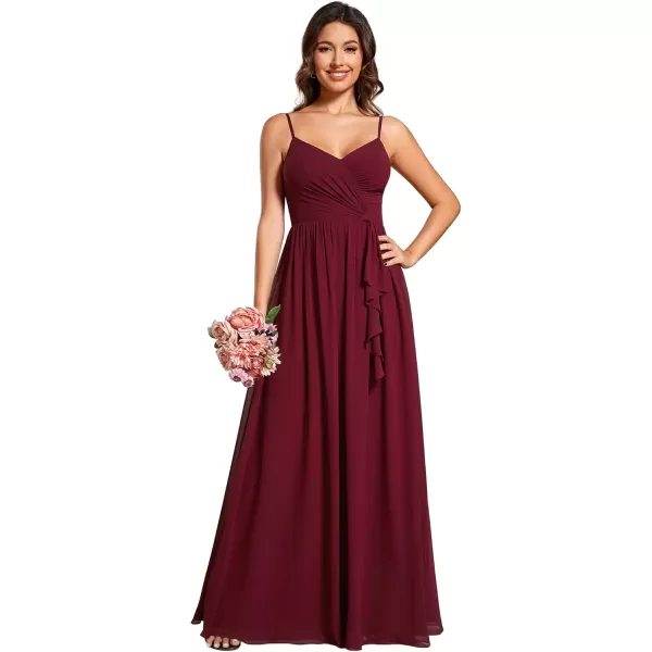 imageEverPretty Womens Sleeveless Spaghetti Strap VNeck ALine Asymmetrical Maxi Chiffon Bridesmaid Dresses 02113Burgundy