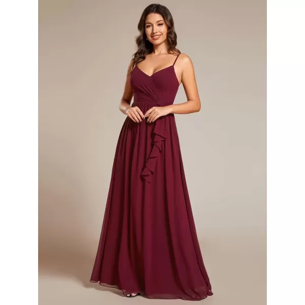 imageEverPretty Womens Sleeveless Spaghetti Strap VNeck ALine Asymmetrical Maxi Chiffon Bridesmaid Dresses 02113Burgundy