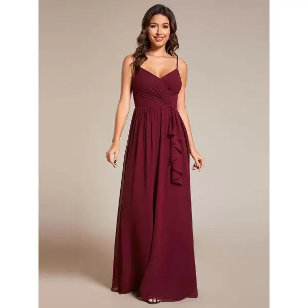 imageEverPretty Womens Sleeveless Spaghetti Strap VNeck ALine Asymmetrical Maxi Chiffon Bridesmaid Dresses 02113Burgundy