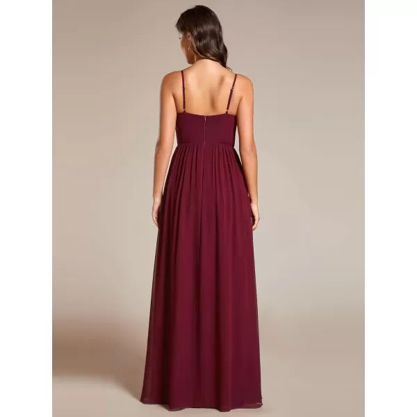 imageEverPretty Womens Sleeveless Spaghetti Strap VNeck ALine Asymmetrical Maxi Chiffon Bridesmaid Dresses 02113Burgundy