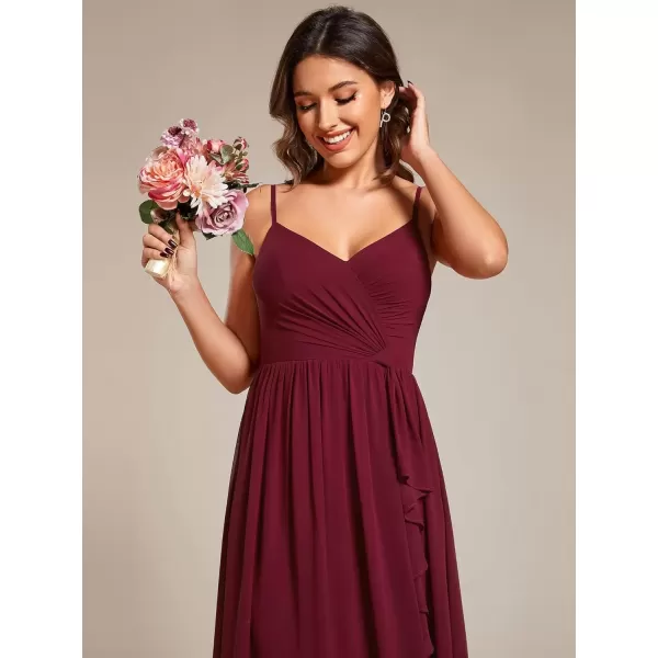 imageEverPretty Womens Sleeveless Spaghetti Strap VNeck ALine Asymmetrical Maxi Chiffon Bridesmaid Dresses 02113Burgundy