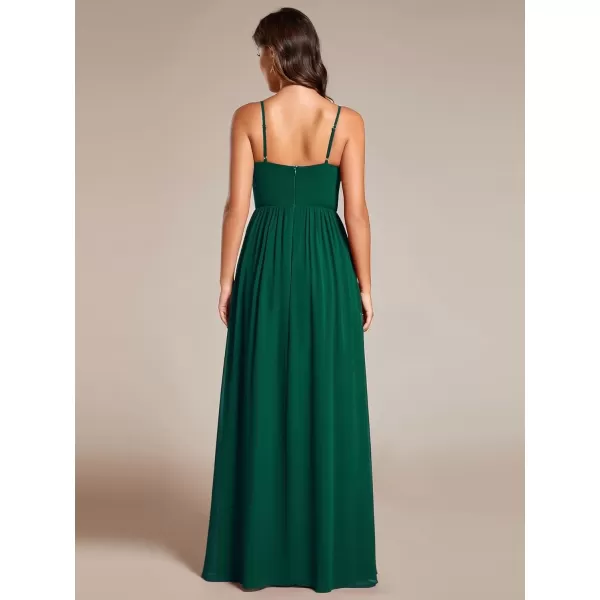 imageEverPretty Womens Sleeveless Spaghetti Strap VNeck ALine Asymmetrical Maxi Chiffon Bridesmaid Dresses 02113Dark Green