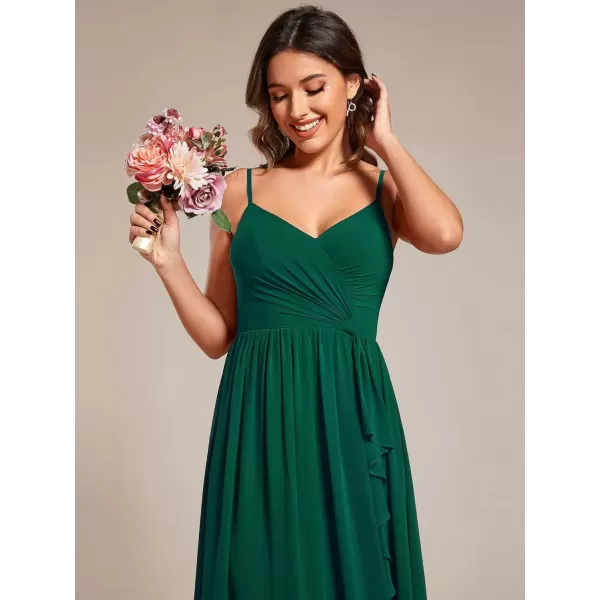 imageEverPretty Womens Sleeveless Spaghetti Strap VNeck ALine Asymmetrical Maxi Chiffon Bridesmaid Dresses 02113Dark Green