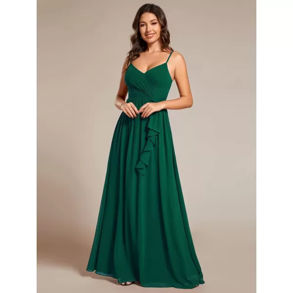 imageEverPretty Womens Sleeveless Spaghetti Strap VNeck ALine Asymmetrical Maxi Chiffon Bridesmaid Dresses 02113Dark Green