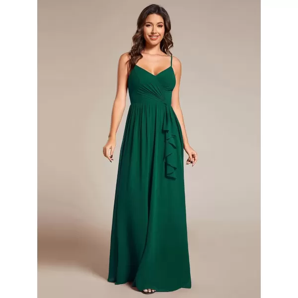 imageEverPretty Womens Sleeveless Spaghetti Strap VNeck ALine Asymmetrical Maxi Chiffon Bridesmaid Dresses 02113Dark Green