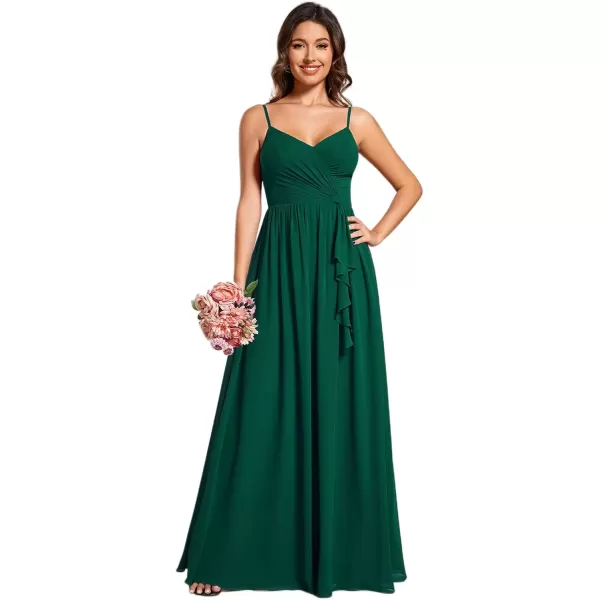 imageEverPretty Womens Sleeveless Spaghetti Strap VNeck ALine Asymmetrical Maxi Chiffon Bridesmaid Dresses 02113Dark Green