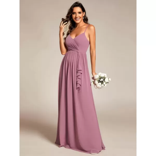 imageEverPretty Womens Sleeveless Spaghetti Strap VNeck ALine Asymmetrical Maxi Chiffon Bridesmaid Dresses 02113Orchid