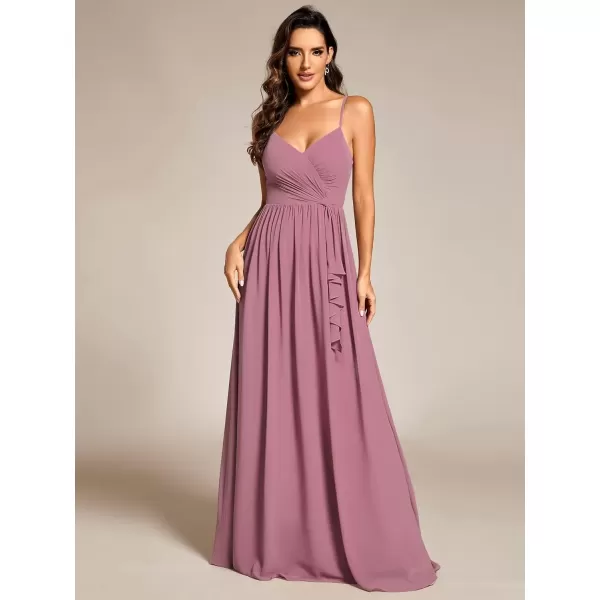 imageEverPretty Womens Sleeveless Spaghetti Strap VNeck ALine Asymmetrical Maxi Chiffon Bridesmaid Dresses 02113Orchid