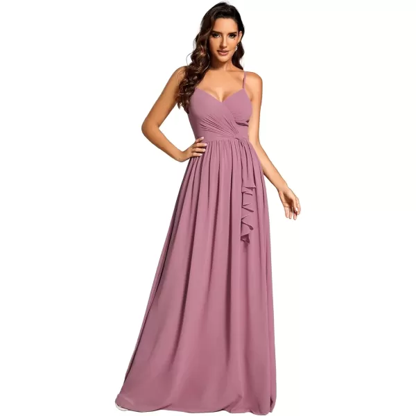 imageEverPretty Womens Sleeveless Spaghetti Strap VNeck ALine Asymmetrical Maxi Chiffon Bridesmaid Dresses 02113Orchid