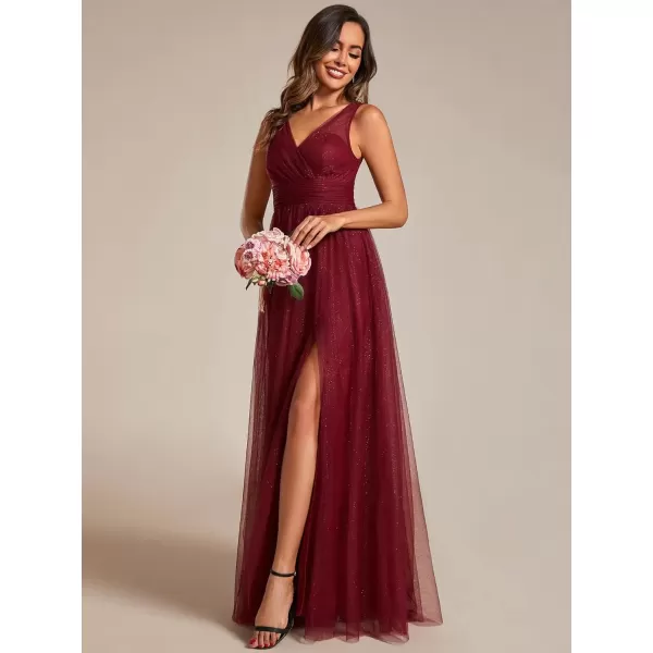 imageEverPretty Womens Sleeveless V Neck A Line Glitter Floor Length Split Formal Dresses S0014Burgundy