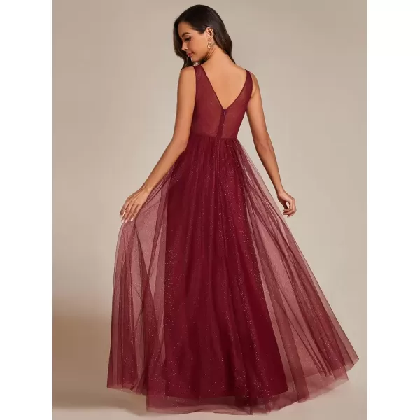 imageEverPretty Womens Sleeveless V Neck A Line Glitter Floor Length Split Formal Dresses S0014Burgundy