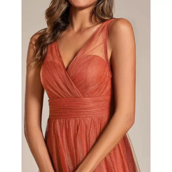 imageEverPretty Womens Sleeveless V Neck A Line Glitter Floor Length Split Formal Dresses S0014Burnt Orange