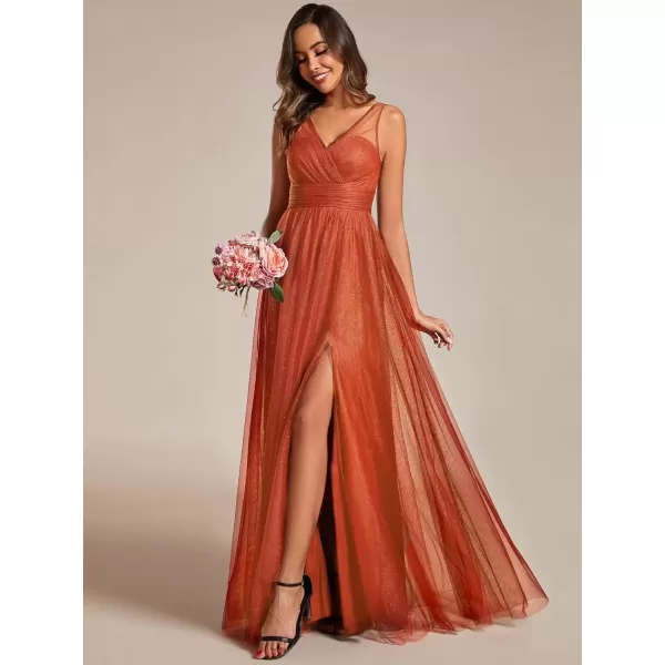 imageEverPretty Womens Sleeveless V Neck A Line Glitter Floor Length Split Formal Dresses S0014Burnt Orange