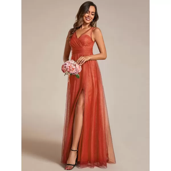 imageEverPretty Womens Sleeveless V Neck A Line Glitter Floor Length Split Formal Dresses S0014Burnt Orange