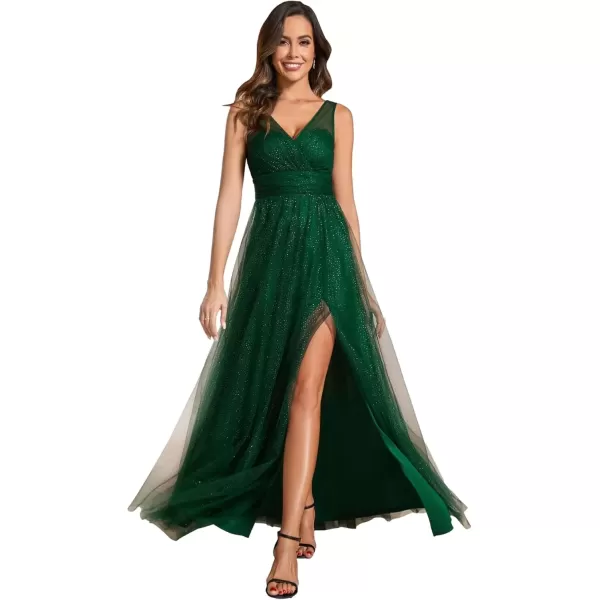 imageEverPretty Womens Sleeveless V Neck A Line Glitter Floor Length Split Formal Dresses S0014Dark Green