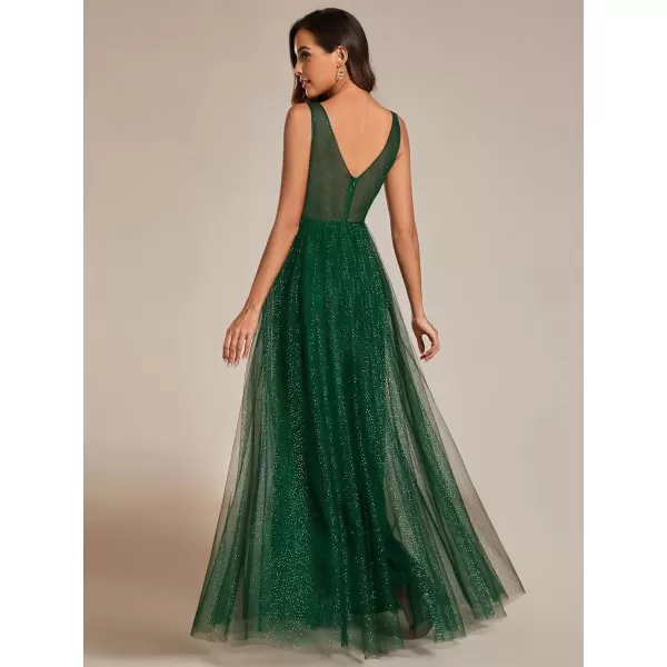 imageEverPretty Womens Sleeveless V Neck A Line Glitter Floor Length Split Formal Dresses S0014Dark Green