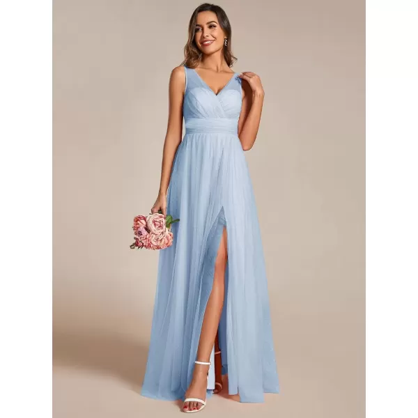 imageEverPretty Womens Sleeveless V Neck A Line Glitter Floor Length Split Formal Dresses S0014Ice Blue