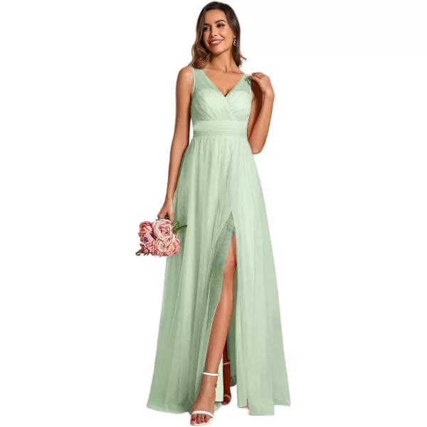 imageEverPretty Womens Sleeveless V Neck A Line Glitter Floor Length Split Formal Dresses S0014Mint Green