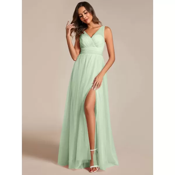 imageEverPretty Womens Sleeveless V Neck A Line Glitter Floor Length Split Formal Dresses S0014Mint Green