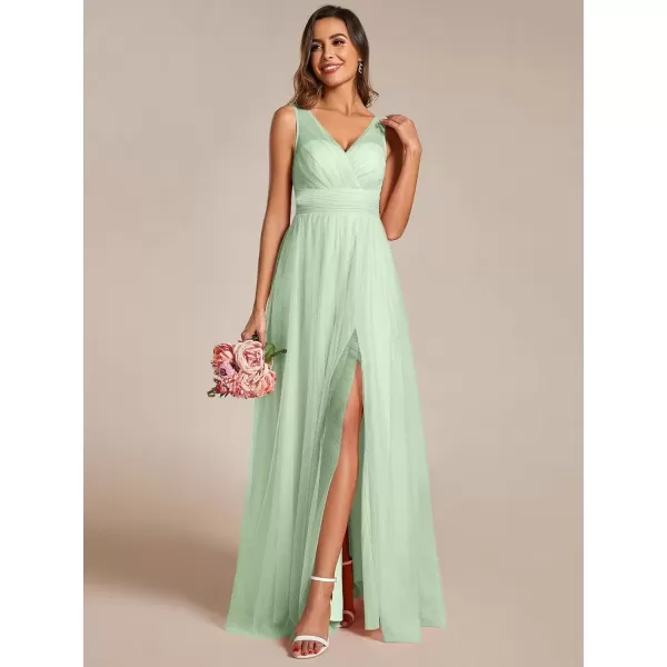 imageEverPretty Womens Sleeveless V Neck A Line Glitter Floor Length Split Formal Dresses S0014Mint Green