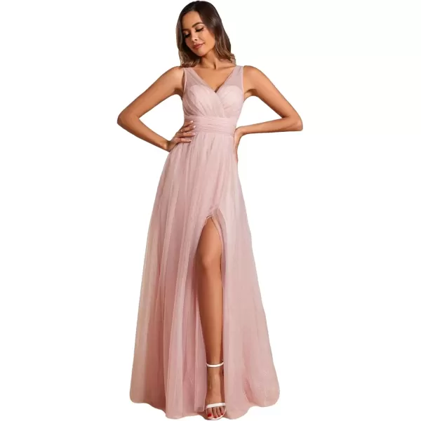 imageEverPretty Womens Sleeveless V Neck A Line Glitter Floor Length Split Formal Dresses S0014Pink