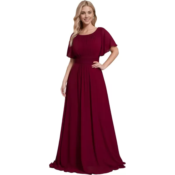 imageEverPretty Womens Summer Crew Neck Empire Waist Pleated Chiffon Maxi Formal Dress 01840Aburgundy