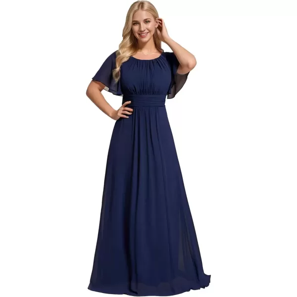 imageEverPretty Womens Summer Crew Neck Empire Waist Pleated Chiffon Maxi Formal Dress 01840Anavy Blue