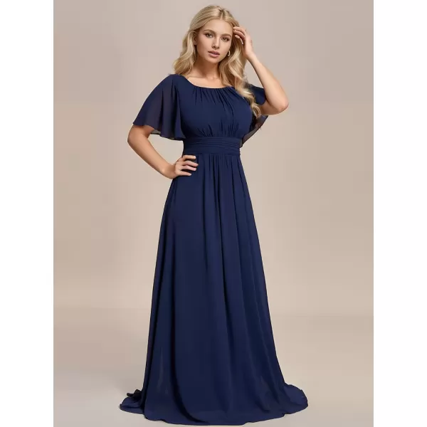 imageEverPretty Womens Summer Crew Neck Empire Waist Pleated Chiffon Maxi Formal Dress 01840Anavy Blue