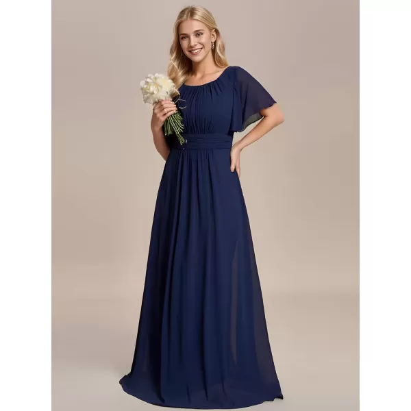 imageEverPretty Womens Summer Crew Neck Empire Waist Pleated Chiffon Maxi Formal Dress 01840Anavy Blue