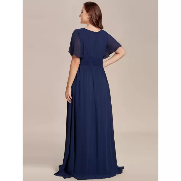 imageEverPretty Womens Summer Crew Neck Empire Waist Pleated Chiffon Maxi Formal Dress 01840Anavy Blue