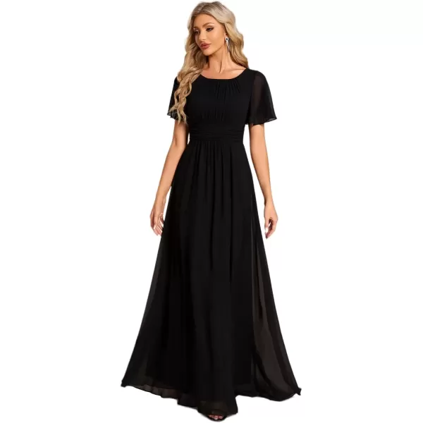 imageEverPretty Womens Summer Crew Neck Empire Waist Pleated Chiffon Maxi Formal Dress 01840Black