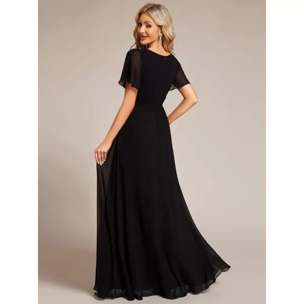 imageEverPretty Womens Summer Crew Neck Empire Waist Pleated Chiffon Maxi Formal Dress 01840Black