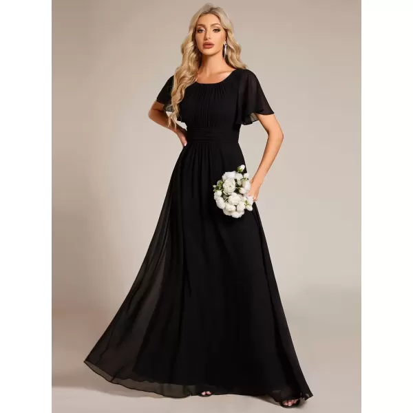 imageEverPretty Womens Summer Crew Neck Empire Waist Pleated Chiffon Maxi Formal Dress 01840Black