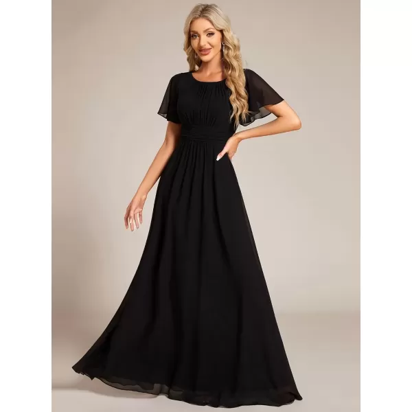 imageEverPretty Womens Summer Crew Neck Empire Waist Pleated Chiffon Maxi Formal Dress 01840Black